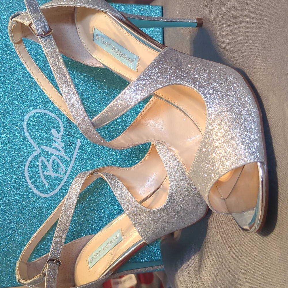 Betsey Johnson silver sparkly heels